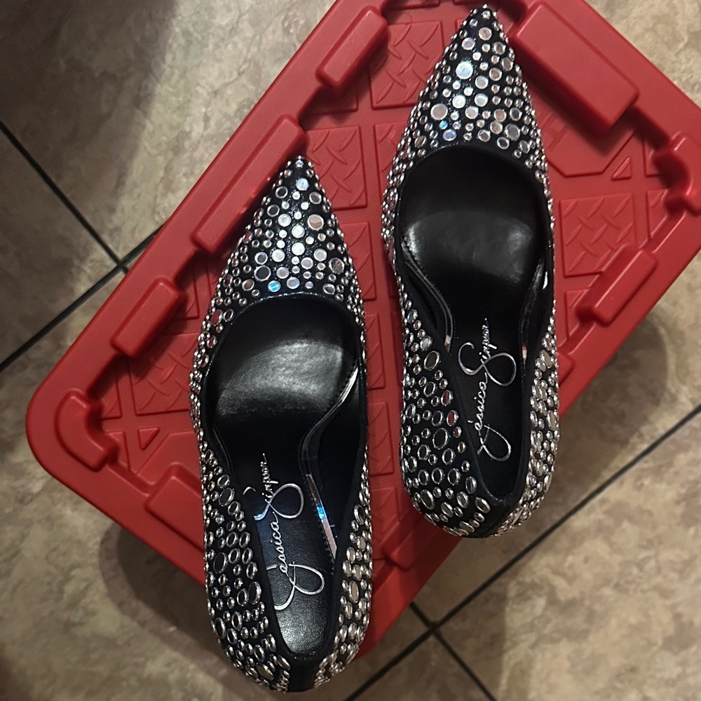 Jessica Simpson Black and Silver Rhinestone Heels